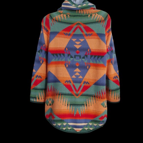 Chaps Navajo Aztec Southwestern Indian Blanket pattern Sweater M Rainbow - Picture 2 of 11